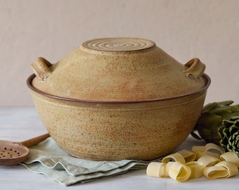 Big ceramic rustic casserole, Big pottery bread baking dish, Large brown and yellow pottery casserole, Unique baking gift, CUSTOM ORDER