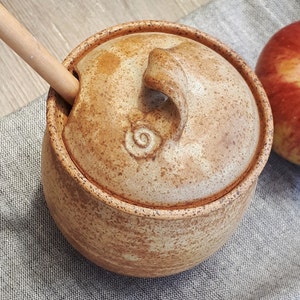 Tarro rústico de cerámica para miel, azucarero de cerámica, cuenco de cerámica para miel, recipiente de cerámica, azucarero de cerámica, regalo de inauguración de la casa
