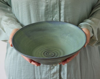 Ceramic green and blue bowl, Pottery serving dish, blue and green pottery salad bowl, Pottery rustic bowl, Ceramic salad bowl, Gift for her