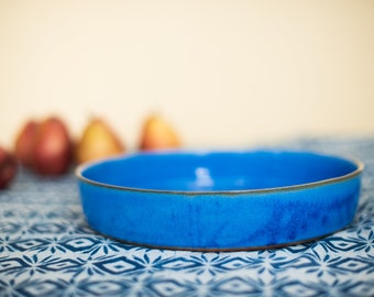 Big blue ceramic bowl, Blue pottery baking dish, Big pottery serving dish, Big ceramic fruit bowl, Housewarming gift, Wedding gift