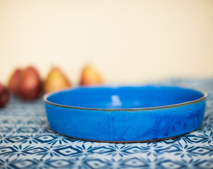 Grand bol en céramique bleu, plat de cuisson en poterie bleue, grand plat de service en poterie, grand bol à fruits en céramique, cadeau de pendaison de crémaillère, cadeau de mariage