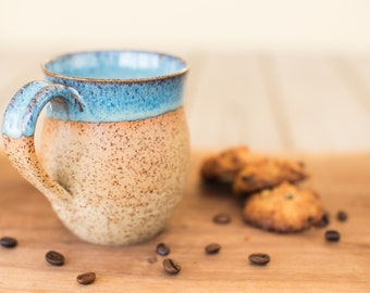 Handmade Ceramic Turquoise Coffee 11.5oz Mug: Rustic Pottery, US PPD