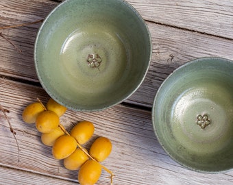 Ceramic light green soup bowl set, SET OF TWO, Pottery light green serving bowls set, Ceramic serving dish, Pottery soup bowls set