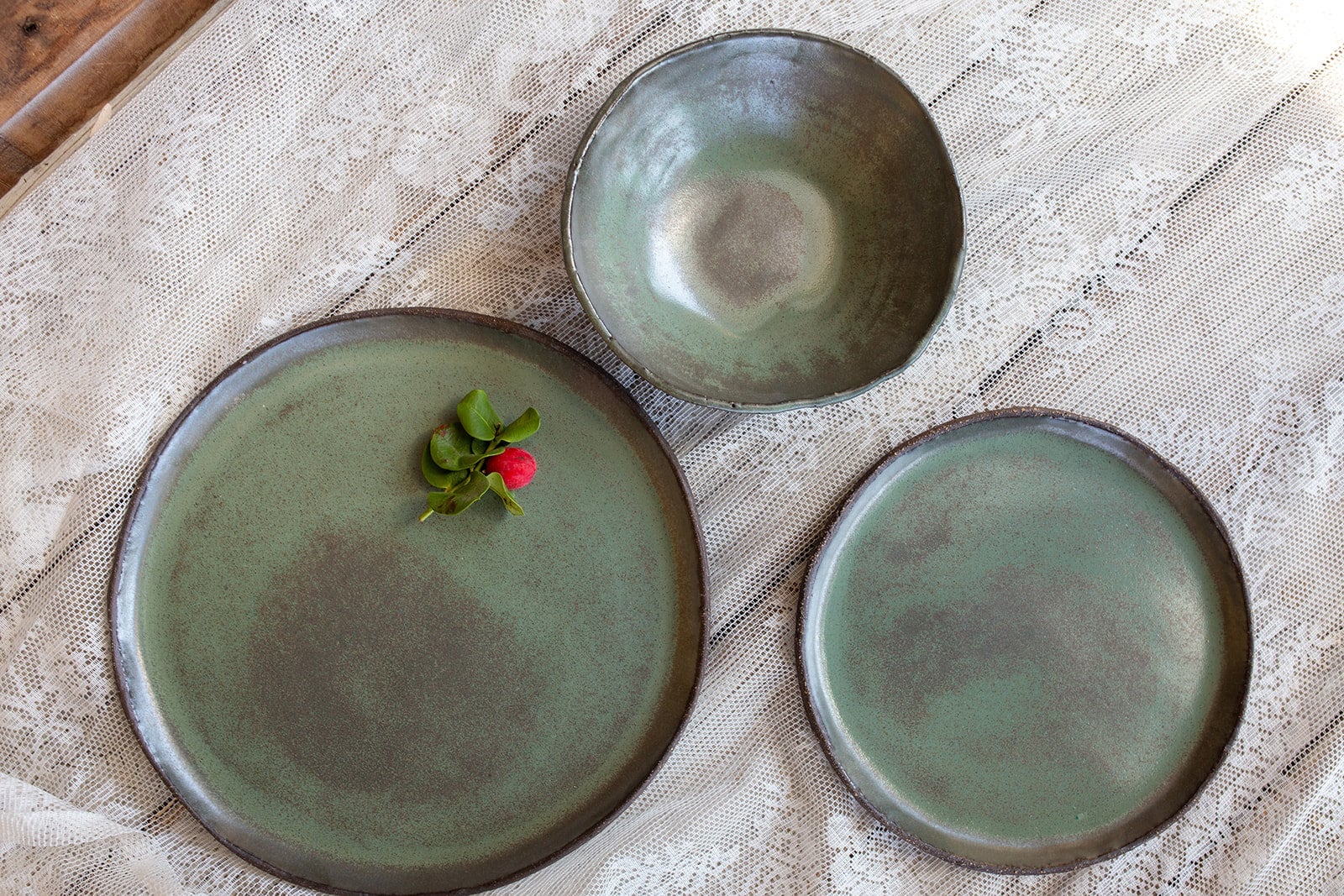 Rustic Green Dinnerware Set of THREE Etsy