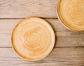 Pottery dessert rustic brown plates set, SET OF 2, Ceramic brown and yellow cake plates, Pottery small serving dish, Gift for her