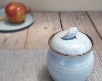 Pottery light blue honey bowl, Ceramic sugar bowl, Ceramic light blue honey dish, Ceramic container, Housewarming gift, Rosh Hashana gift