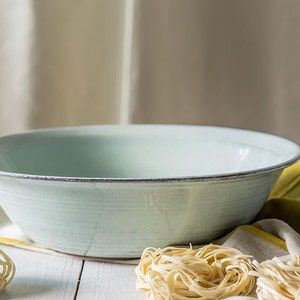 Big pottery light blue bowl, Big ceramic bowl, Ceramic centerpiece, Big fruit bowl, Large light blue ceramic serving dish, Housewarming gift