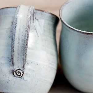Pottery light blue mug set, SET OF 2, Pottery tea cup set, Ceramic coffee mug handmade, Coffee lovers gift, Ceramic light blue tea cup set image 1