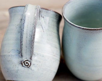 Light Blue Pottery Mug Set, Rustic Ceramic Coffee Mugs