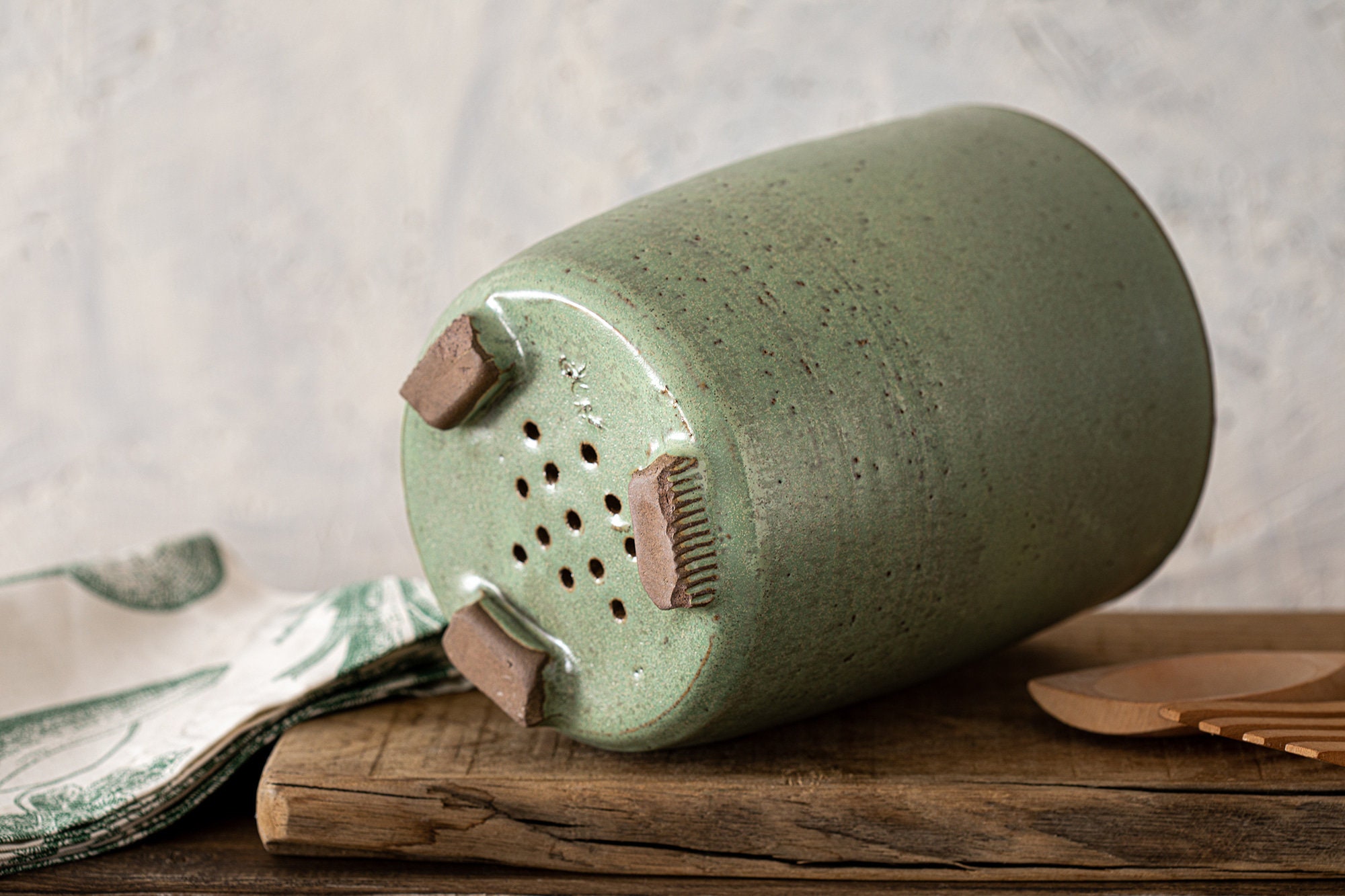 Big Ceramic Green Utensils Holder Etsy