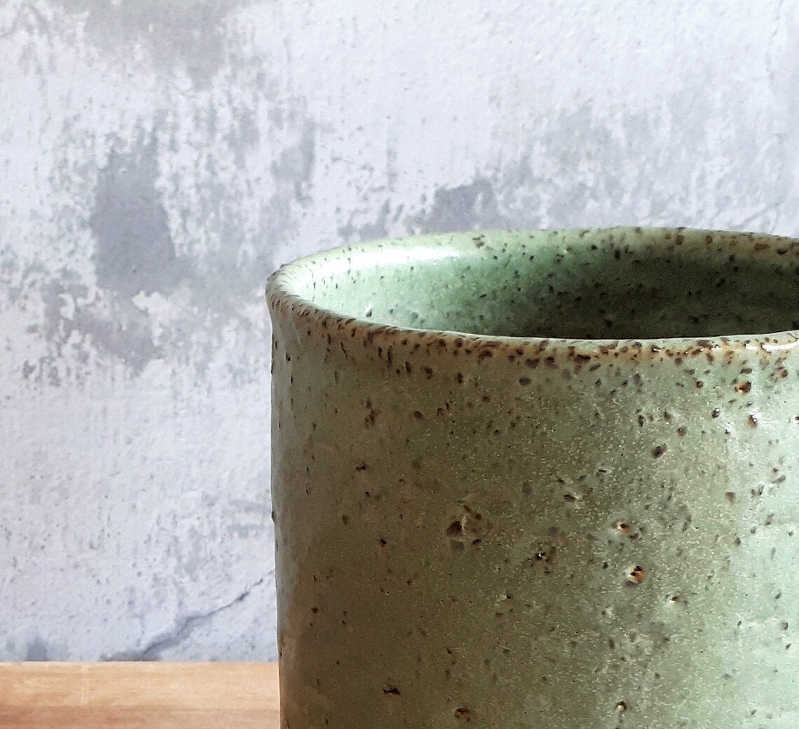 Ceramic Rustic Green Utensils Holder Pottery Mediumsized Etsy