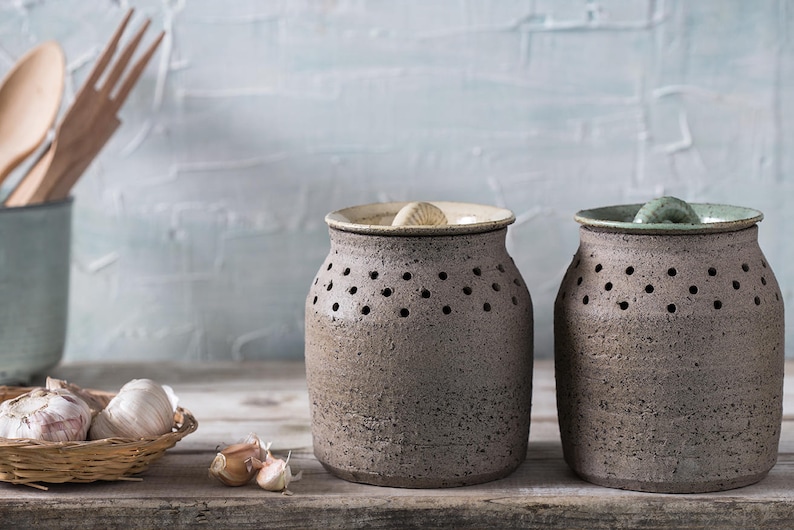 Big Ceramic Onion Canister Big Pottery Garlic Keeper Big Etsy