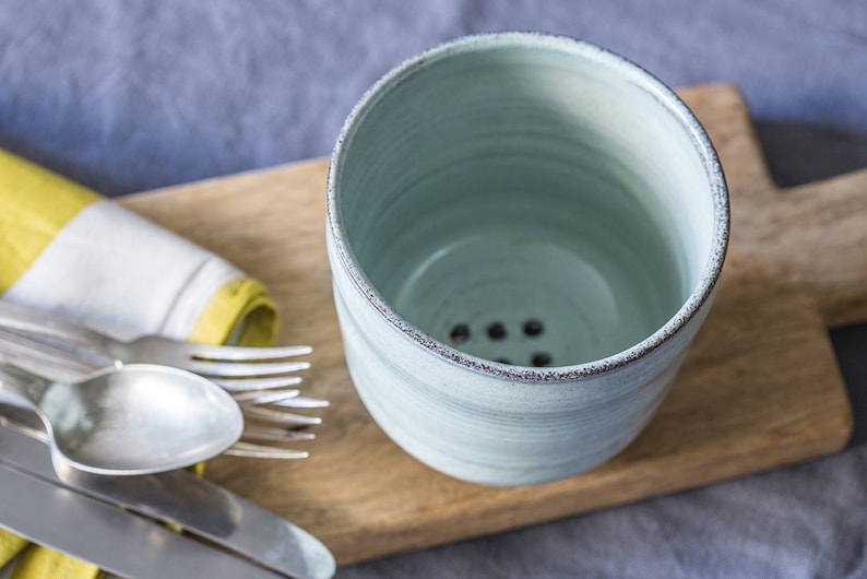 Pottery Light Blue Utensil Holder Etsy