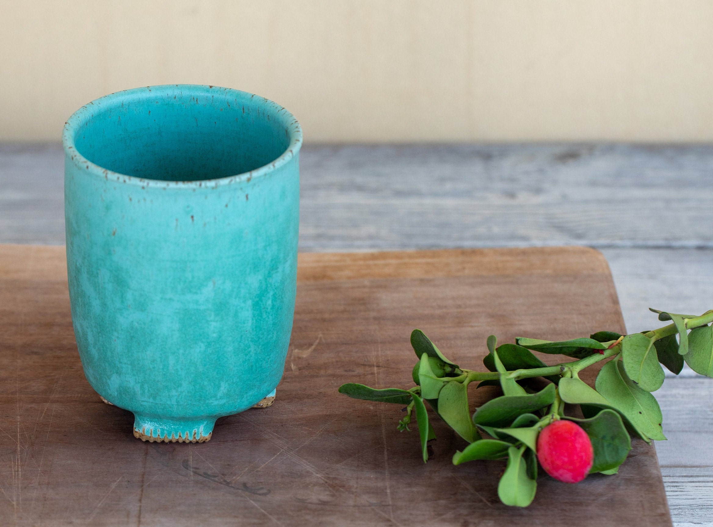 Ceramic utensil holder Pottery semi matte turquoise Etsy