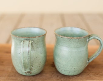 BIG 16oz pottery light green mug set handmade, Big ceramic mug set, Big ceramic coffee mug, Gift for him, SET OF 2