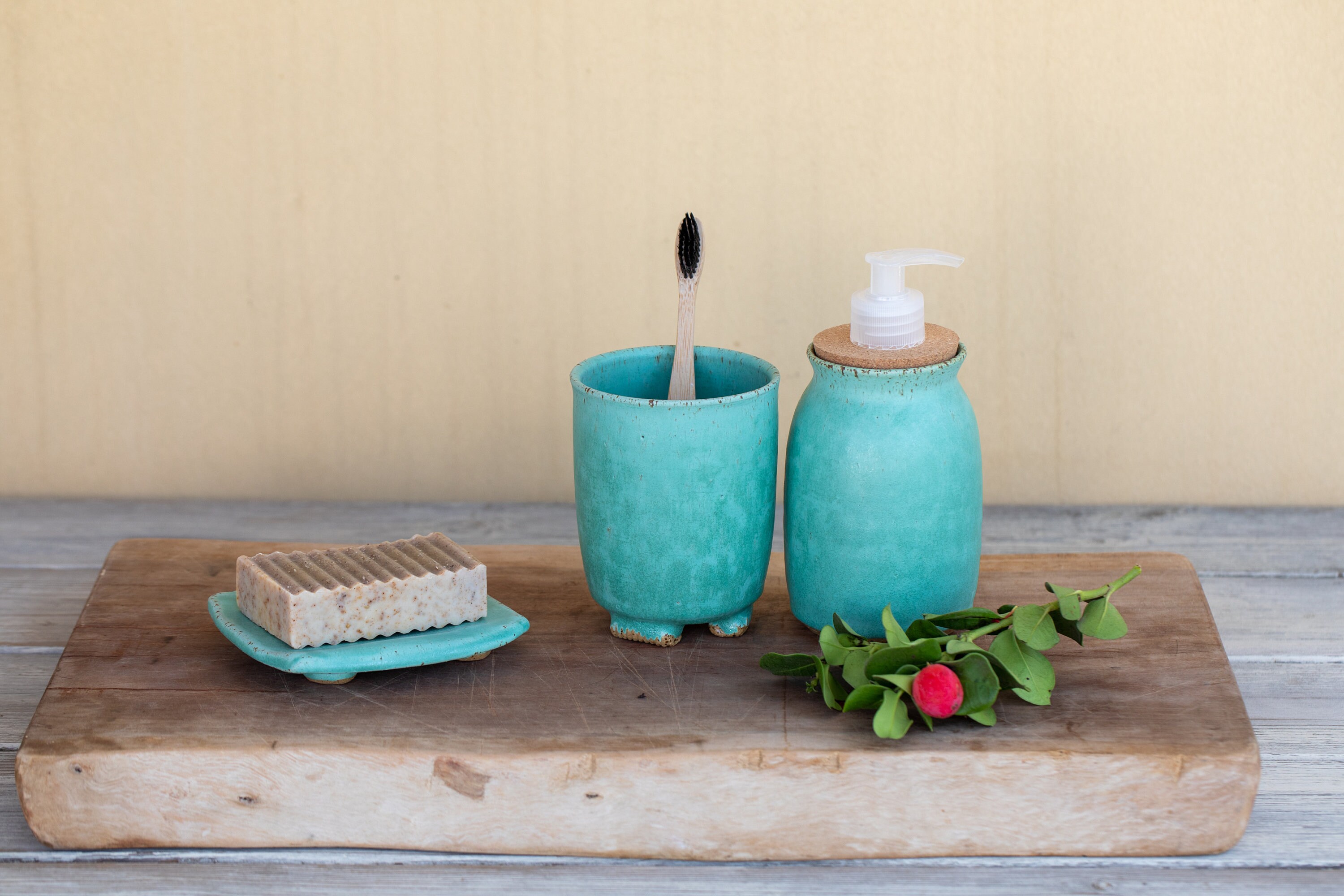 Ceramic Utensil Holder Pottery Semi Matte Turquoise Etsy