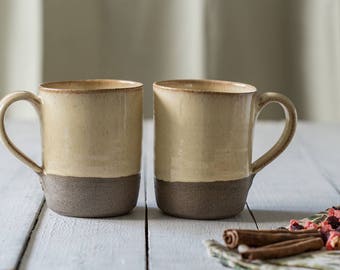 Ceramic white mugs set, Pottery white mugs, Ceramics coffee mugs, Gift for her, Pottery tea mugs, Coffee lovers gift, SET OF TWO