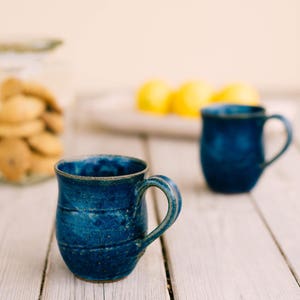 Ceramic blue coffee mug, Pottery blue tea mug, Pottery rustic cup, Gift for her, Coffee lovers gift, Gift for her image 3