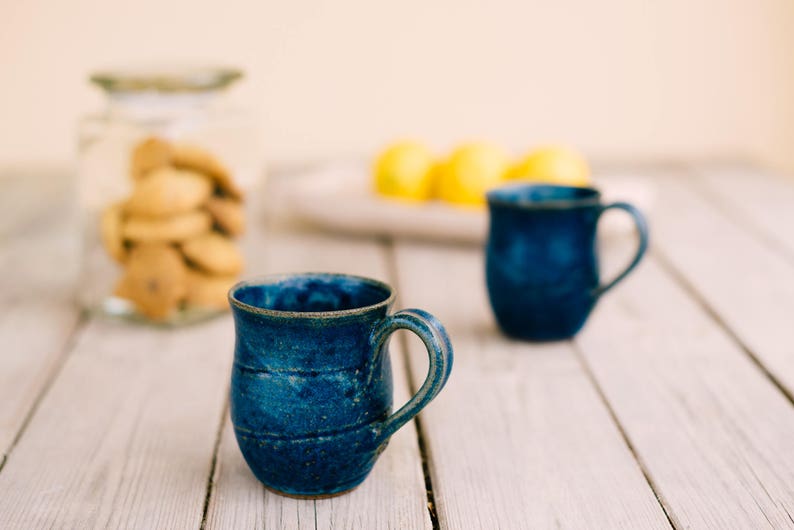 Ceramic blue coffee mug, Pottery blue tea mug, Pottery rustic cup, Gift for her, Coffee lovers gift, Gift for her image 3