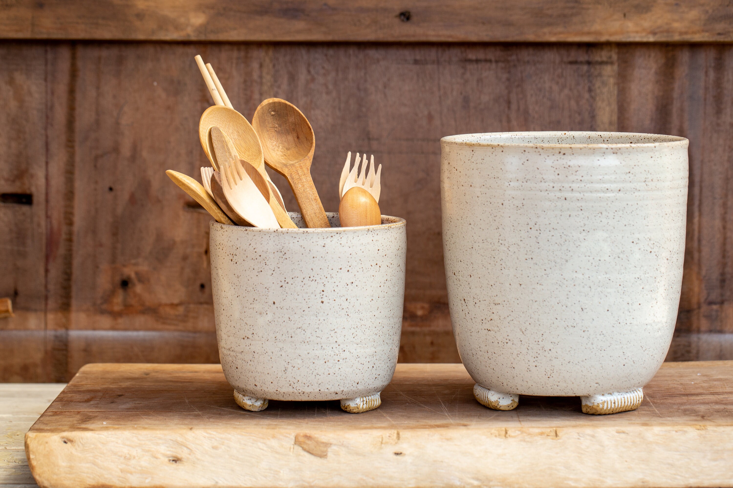 Big Ceramic White Utensil Holder Big Pottery Utensil Holder Etsy