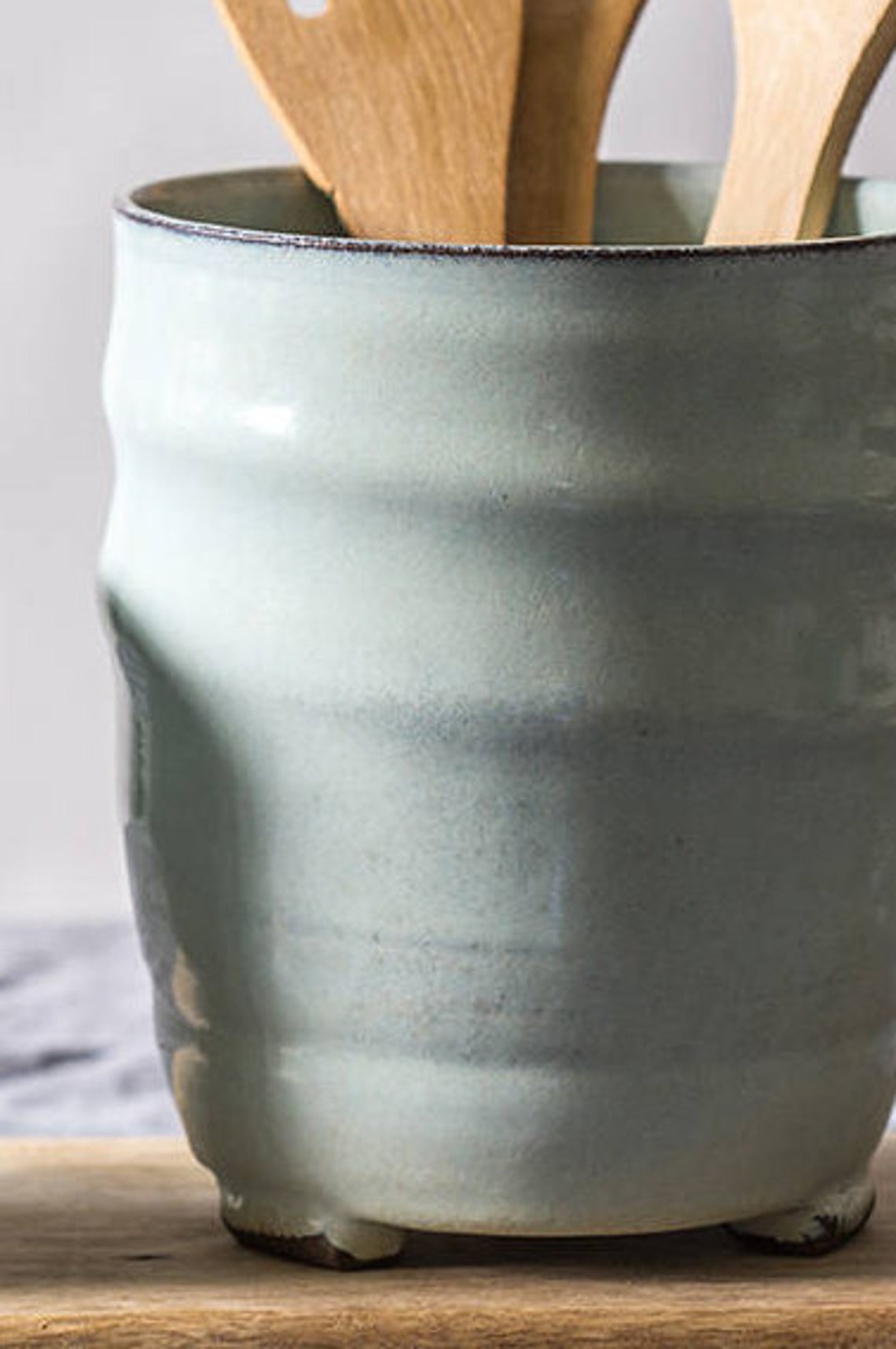 Ceramic big light blue utensils holder Etsy