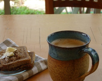 Handmade Turquoise Ceramic Coffee Mug: Rustic Pottery Tea Cup, US DDP
