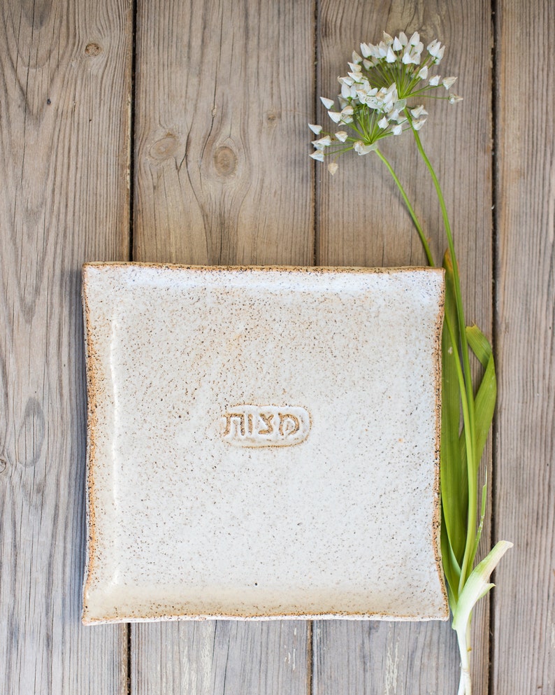 Ceramic matzah white plate, Pottery white matzah plate, Passover gift, Pottery platter, Ceramic tray, Ceramic serving dish, Hostess gift