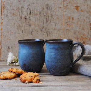 Ceramic unique blue mug set, Pottery blue mugs, Ceramic coffee cups, SET OF 2, Coffee lovers gift, Gift for her, Mother&#39;s day gift