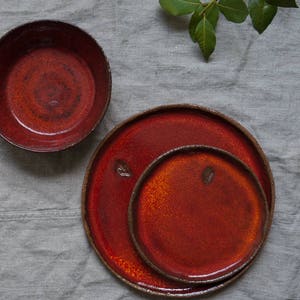 Ceramic red dessert plate, Pottery dessert red plate, Small ceramic serving dish, Pottery dinnerware, Ceramic cake plates, Housewarming gift