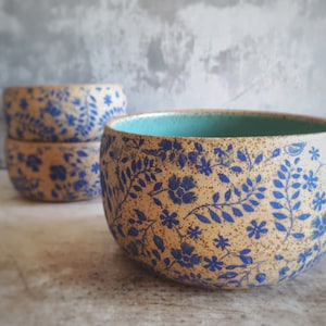 Big ceramic rustic bowl, Pottery handmade, Pottery blue bowl, Ceramic bowl set, Housewarming gift, Ceramic serving dish
