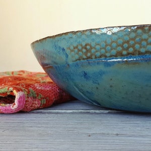 Big pottery turquoise bowl, Big ceramic salad bowl, Large ceramic serving dish, Large pottery bowl, Father's Day gift, Ceramic dinnerware image 3