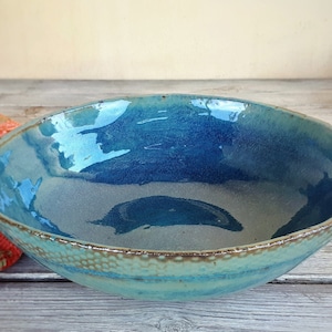 Big pottery turquoise bowl, Big ceramic salad bowl, Large ceramic serving dish, Large pottery bowl, Father's Day gift, Ceramic dinnerware image 6