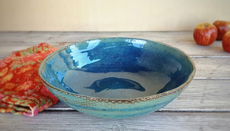 Big pottery turquoise bowl, Big ceramic salad bowl, Large ceramic serving dish, Large pottery bowl, Father's Day gift, Ceramic dinnerware image 6