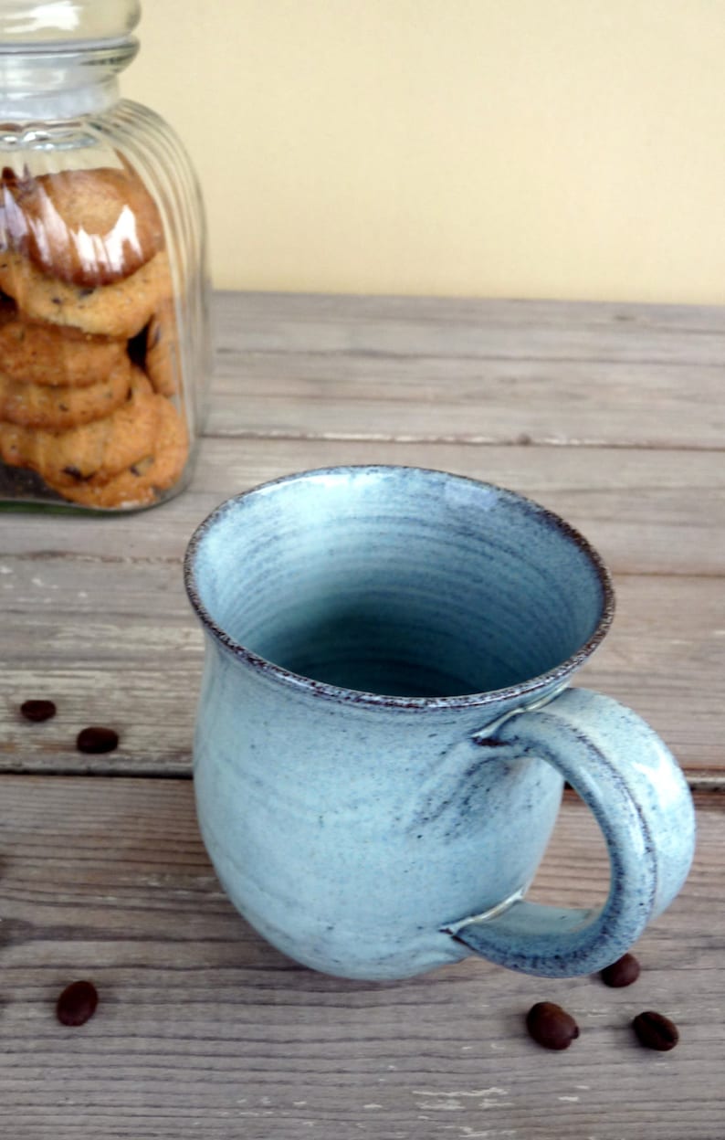 Pottery light blue mug set, SET OF 2, Pottery tea cup set, Ceramic coffee mug handmade, Coffee lovers gift, Ceramic light blue tea cup set image 6