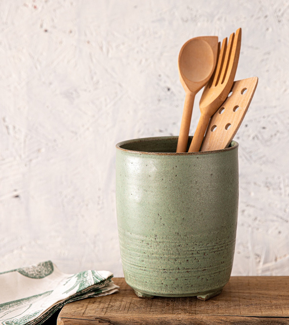 Big Ceramic Green Utensils Holder 