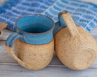 Big Ceramic turquoise rustic mug