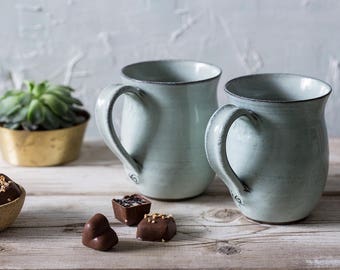 Ensemble de grandes tasses bleu clair en céramique, Grandes tasses bleu clair en céramique, Ensemble de grandes tasses en céramique, Cadeau pour lui, LOT DE DEUX