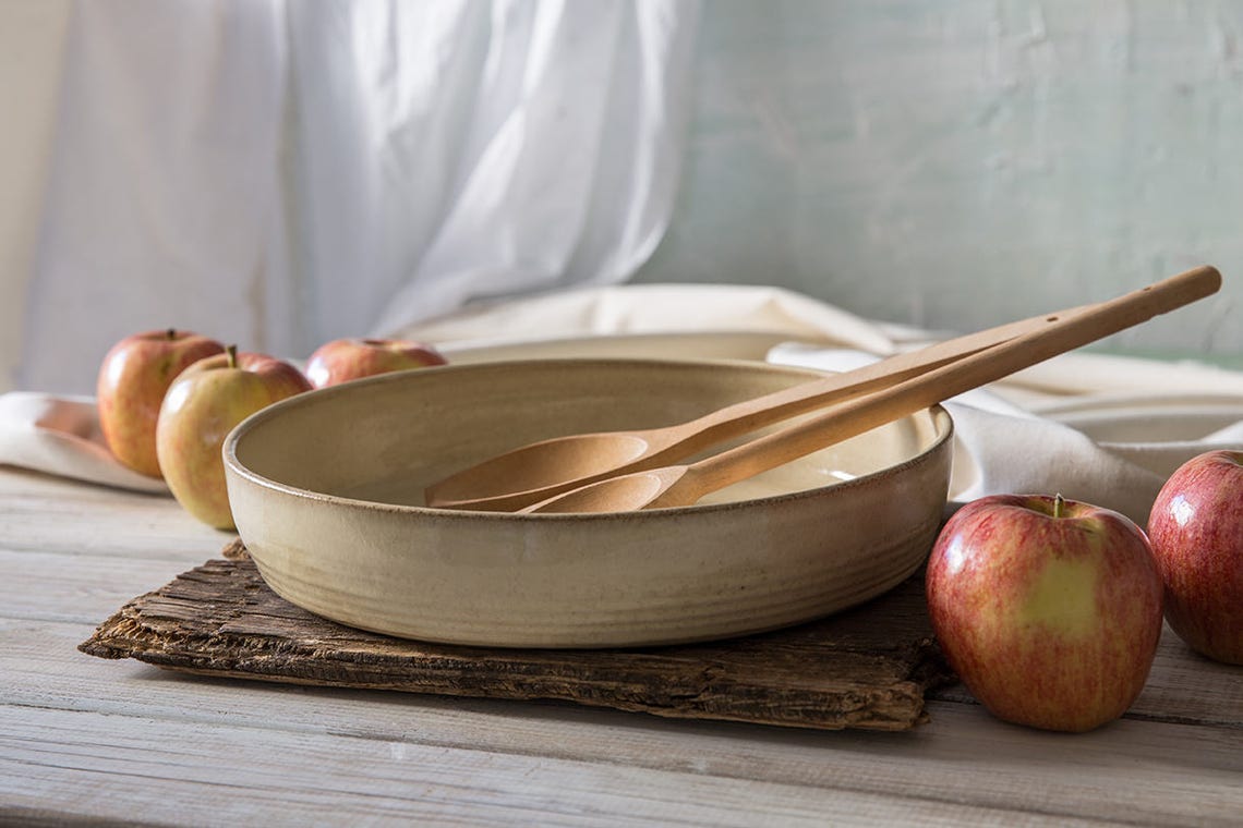 Big Ceramic Baking Bowl White Pottery Serving Bowl Etsy