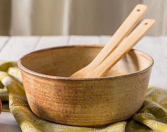 Big ceramic brown and yellow bowl, Rustic pottery baking dish, Big ceramic serving dish, Pottery bowl, Housewarming gift