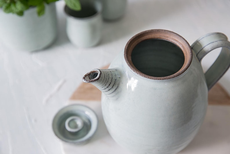 Big ceramic light blue teapot, Big pottery light blue teapot, Big ceramic kettle, Wedding gift, Tea lovers gift image 3
