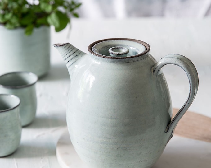 Big ceramic light blue teapot, Big pottery light blue teapot, Big ceramic kettle, Wedding gift, Tea lovers gift