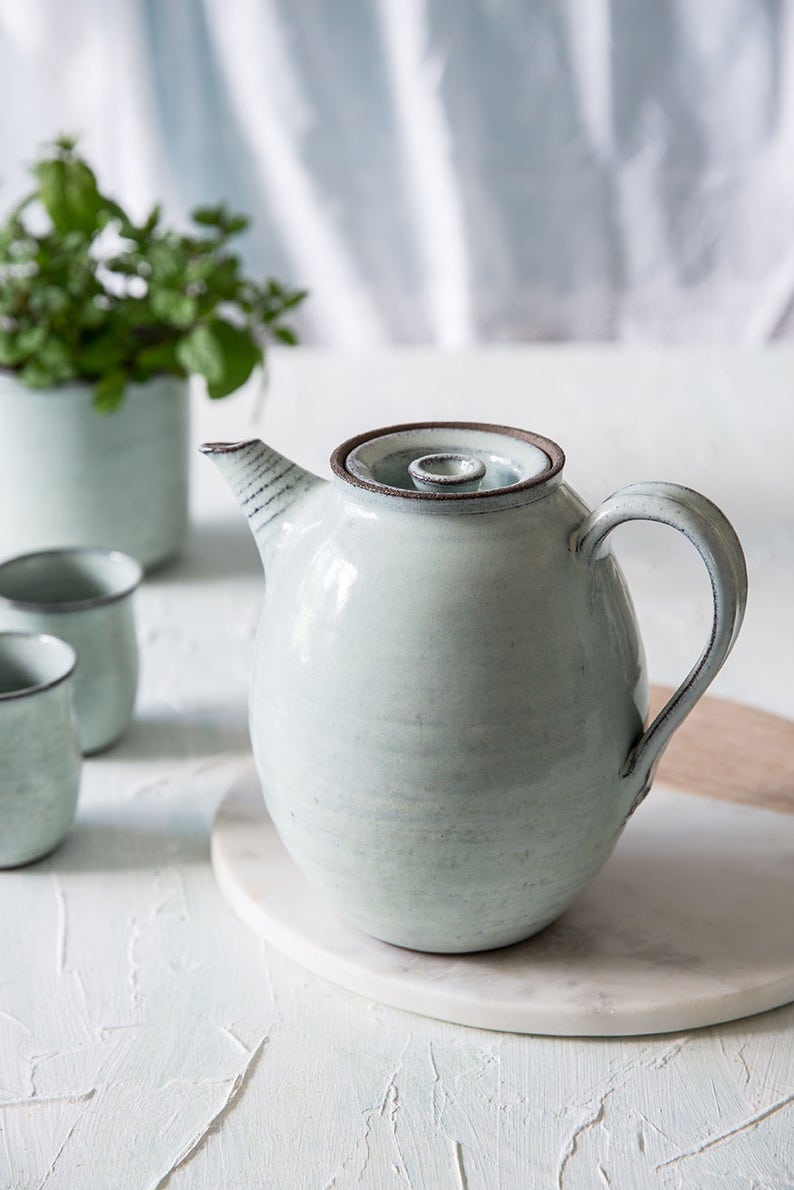 Big Ceramic Light Blue Teapot Big Pottery Teapot Etsy
