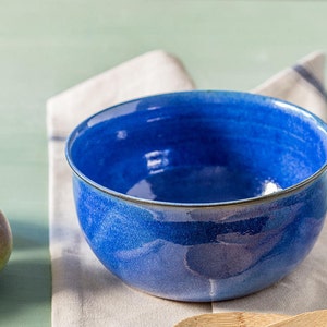 Pottery blue salad bowl, Medium-sized blue ceramic bowl, Ceramic blue serving dish, Pottery serving dish, Ceramic salad bowl, Gift for him
