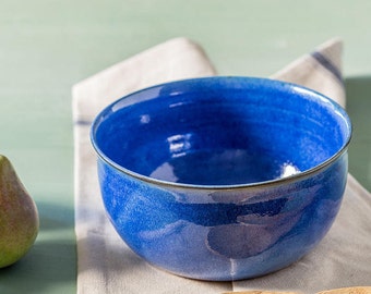 Pottery blue salad bowl, Medium-sized blue ceramic bowl, Ceramic blue serving dish, Pottery serving dish, Ceramic salad bowl, Gift for him