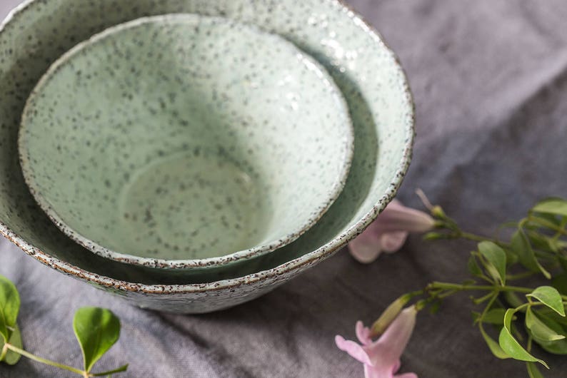 Ceramic light blue bowl, Ceramic light blue dish, Pottery salad bowl, Ceramic serving bowl, Pottery blue bowl, Ceramic bowl set image 3