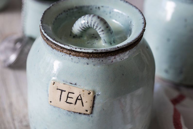 Ceramic Tea Container Rustic Blue Pottery Tea Canister Etsy UK