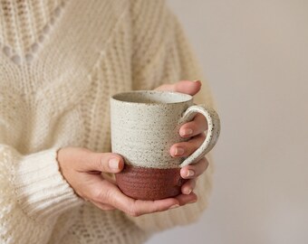 Handmade Rustic Big White Ceramic Coffee Mug Set: 15.5 oz Speckled Drinkware