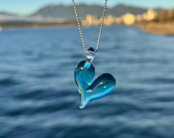 Transparent Marina Borosilicate Heart Pendant: Sterling Silver Chain