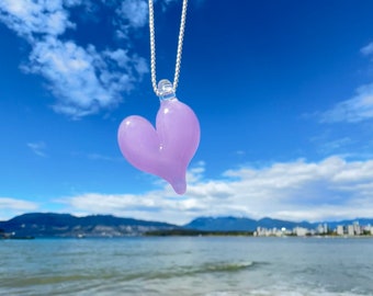 Pink Barbie Heart Pendant - Pink Heart - Ocean Heart Necklace - Glass Jewelry - Blown Glass Heart - Borosilicate Heart Pendant