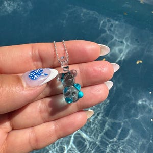 Marina Blue Gummy Bear Pendant - Borosilicate Glass Gummy Bear - Gummy Bear Necklace - Blown Glass Gummy Bear - Cute Heady Glass